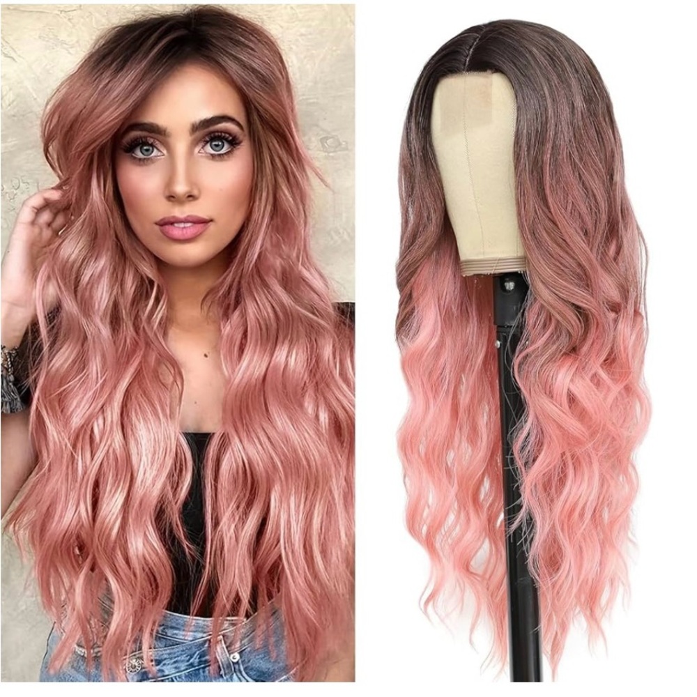 Long Wavy Ombré Pink Wig